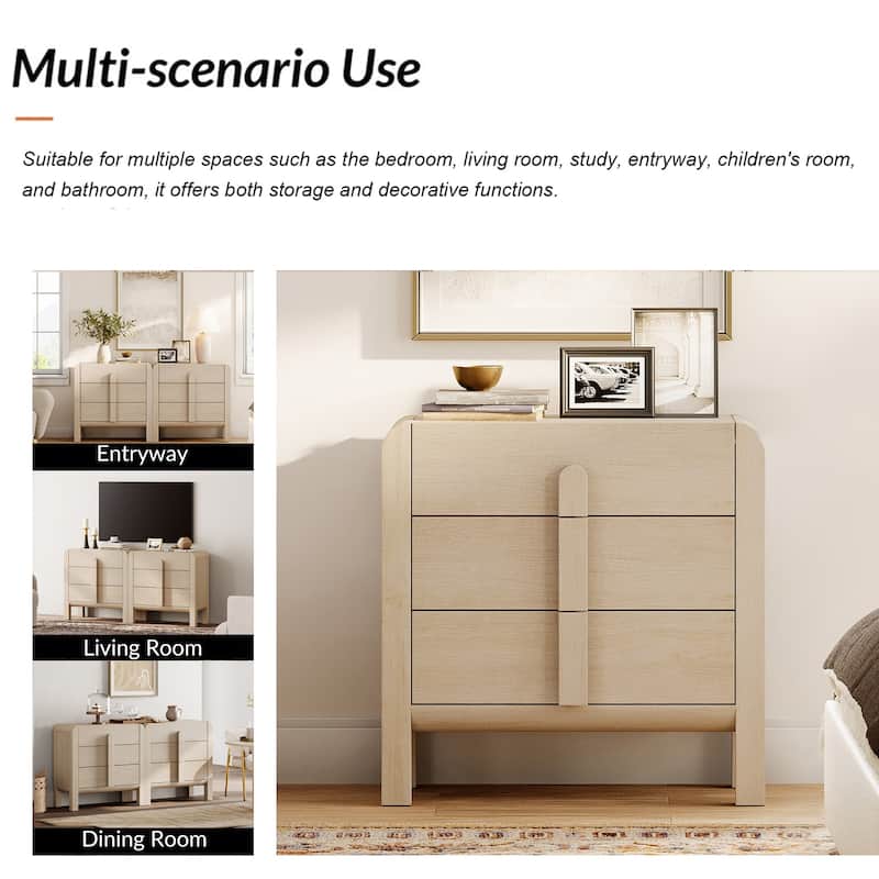 WAMPAT 3 Drawer Curved Dresser For Bedroom Set Of 2, Mid Century Modern Chest Of Drawers, Wood 6 Drawer Dresser