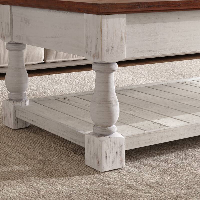 47" Farmhouse Lift Top Coffee Table with Fixed Shelf and 3 Hidden Storage