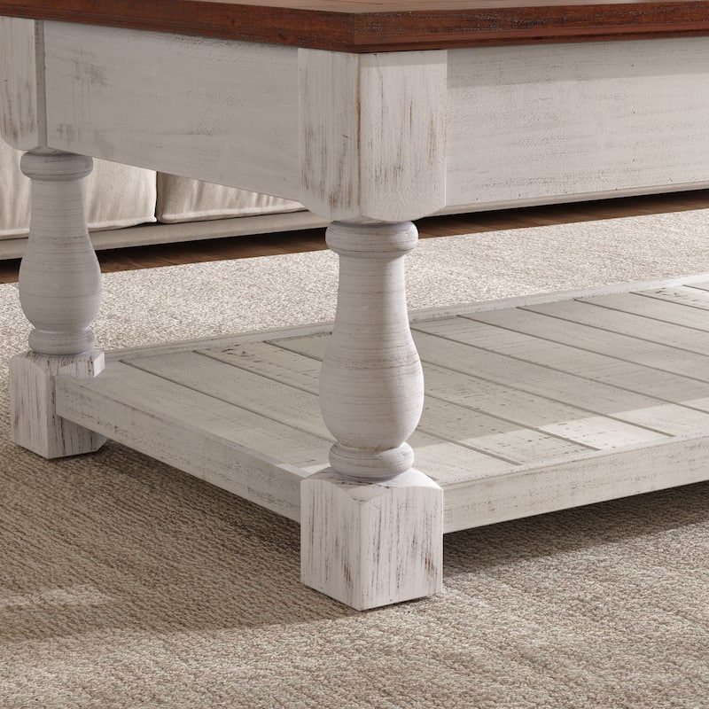 Farmhouse 47.24" Lift Top Coffee Table with Storage Trays Handcrafted Solid Wood for Stylish Living Room Storage