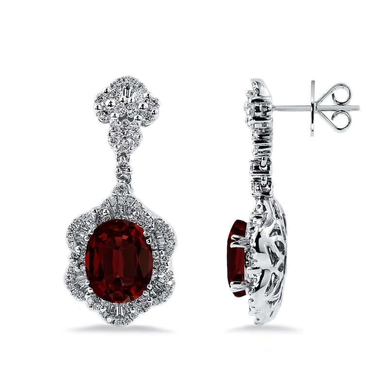 Auriya 5 5/8ct Fancy Oval-cut Garnet Halo Diamond Drop Earrings 1 7/8ctw 18k Gold