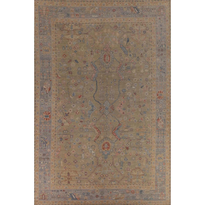 Vegetable Dye Oushak Oriental Large Area Rug Hand-Knotted Wool Carpet - 9'11"x 14'3"