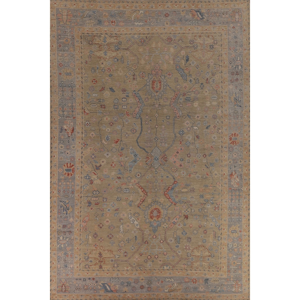 Vegetable Dye Oushak Oriental Large Area Rug Hand-Knotted Wool Carpet - 9'11"x 14'3"