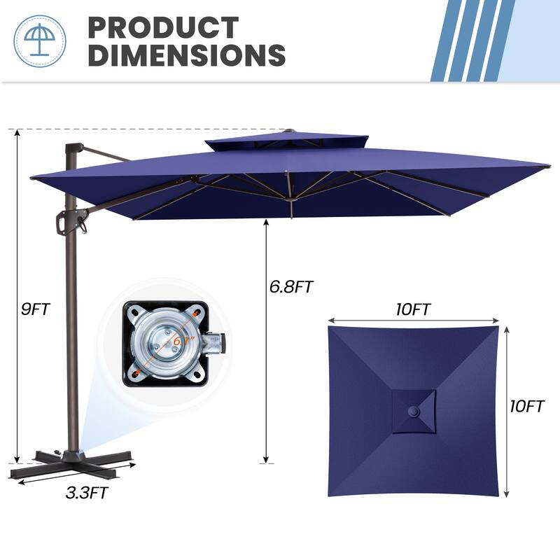 Outdoor 10FT Square Adjustable Offset Cantilever Patio Umbrella