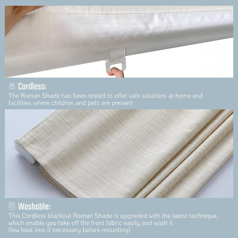 Cordless Room Darkening Roman Shades for Windows, Textured Woven Thermal Insulated Roman Blind