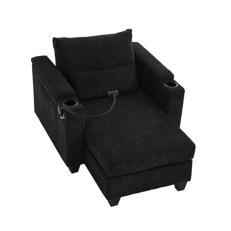 Roomfitters Convertible Corduroy Sofa Chair Bed with USB Ports, Cup Holders, Phone Slot and Storage for Living Room