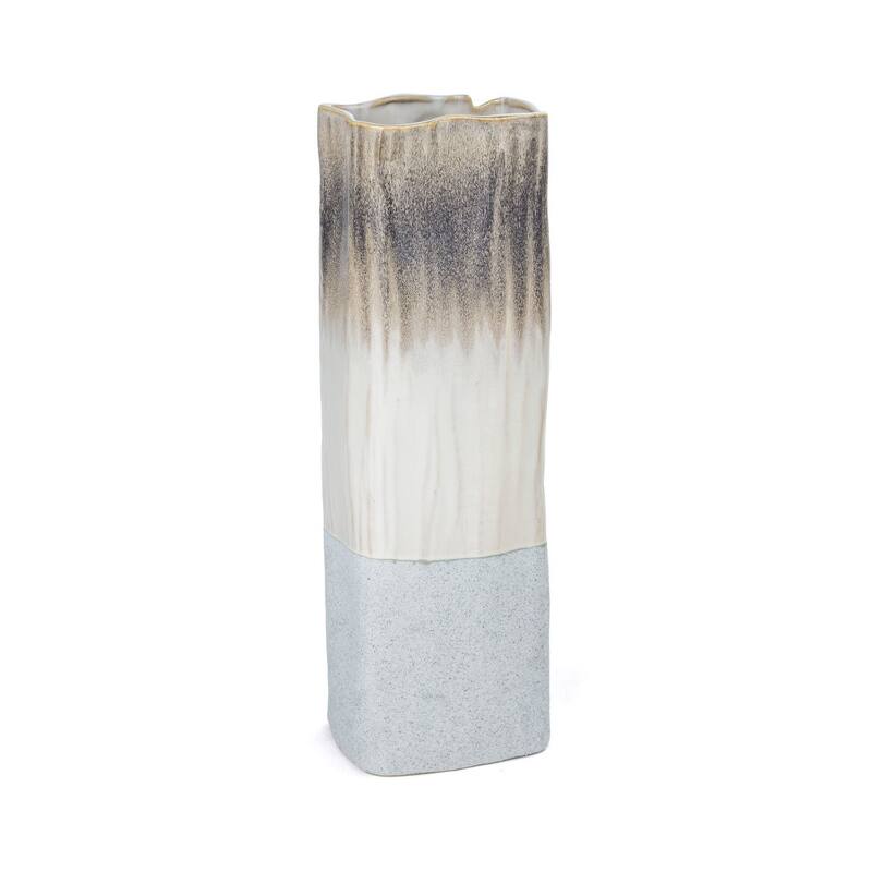 16" Brown Light Blue And Off White Color Block Square Ceramic Table Vase - 6