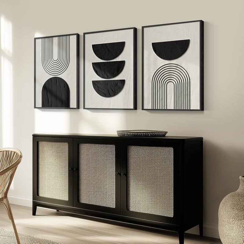 Framed Boho Black and White Abstract Wall Art