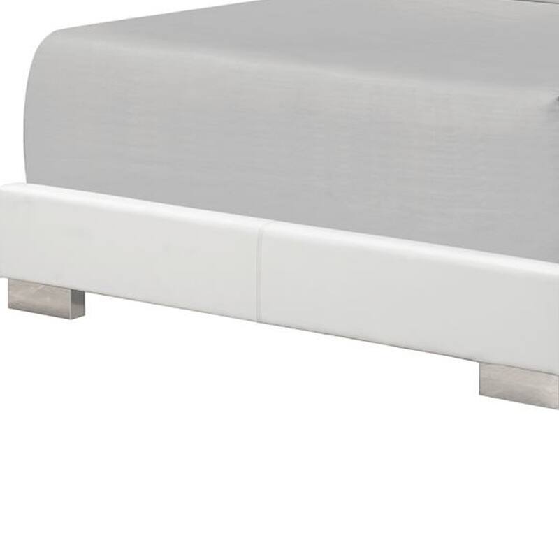 Wooden Queen Size Bed with Plank Style Headboard, White