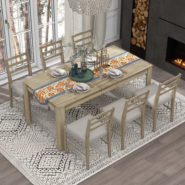 注目ブランドのギフト Wooden 7-Piece Extendable Dining and Drawers with Set Table テーブル、机