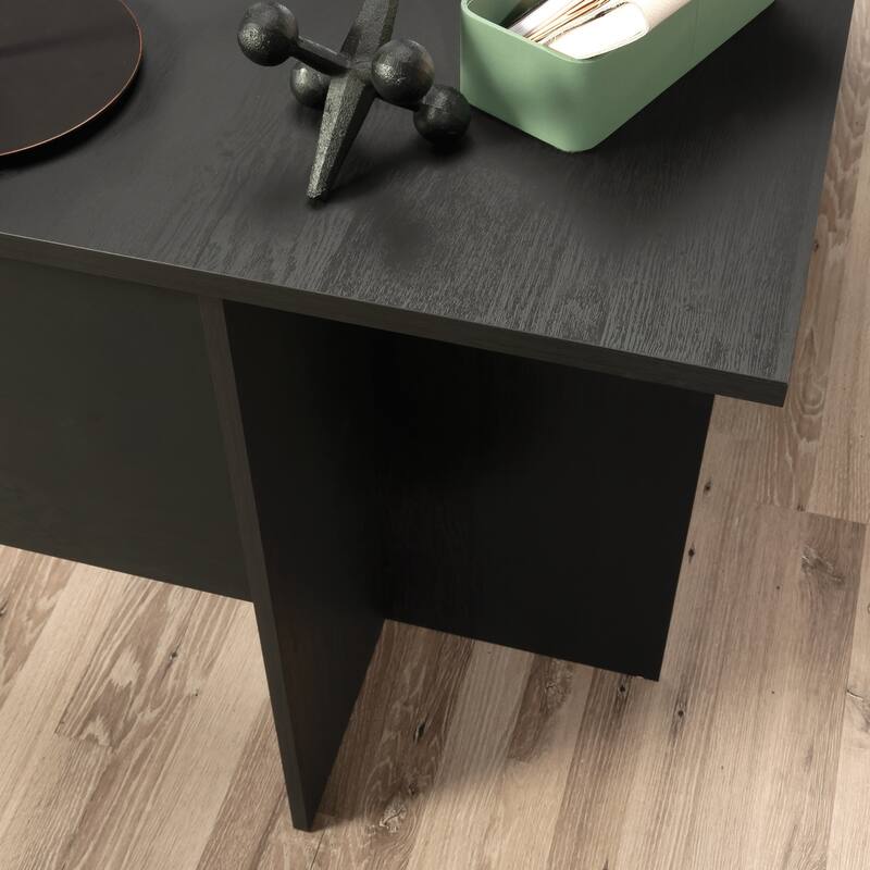 Engineered Wood Traditional L-Shaped Desk with File Drawer, Black