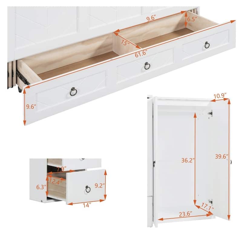 Queen Modern Wooden Murphy Bed with USB Port and Large Drawer(Mattress Not Include)