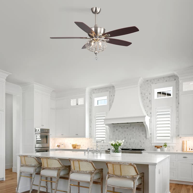 52" Sand Nickel Ceiling Fan with Crystal Shade