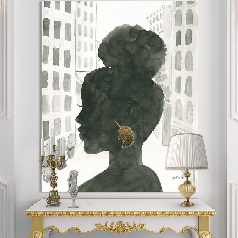 Designart "Glam Pink Ladies II" Fashion Canvas Art - Black