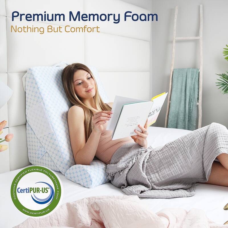 Nestl Adjustable Wedge Pillow with Cooling Cover and Extra Pillow - 12-in-1 Wedge pillows for Acid Reflux and After Surgery