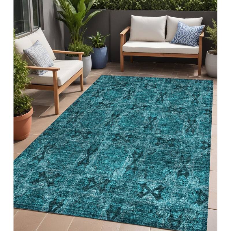 Rara Lush Floral Weather Resistant Versatile Elegance Outdoor Rug - 5' X 8' - Teal