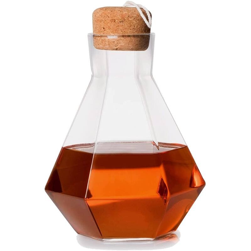 Diamond Decanter with Wood Tray - Set of 4