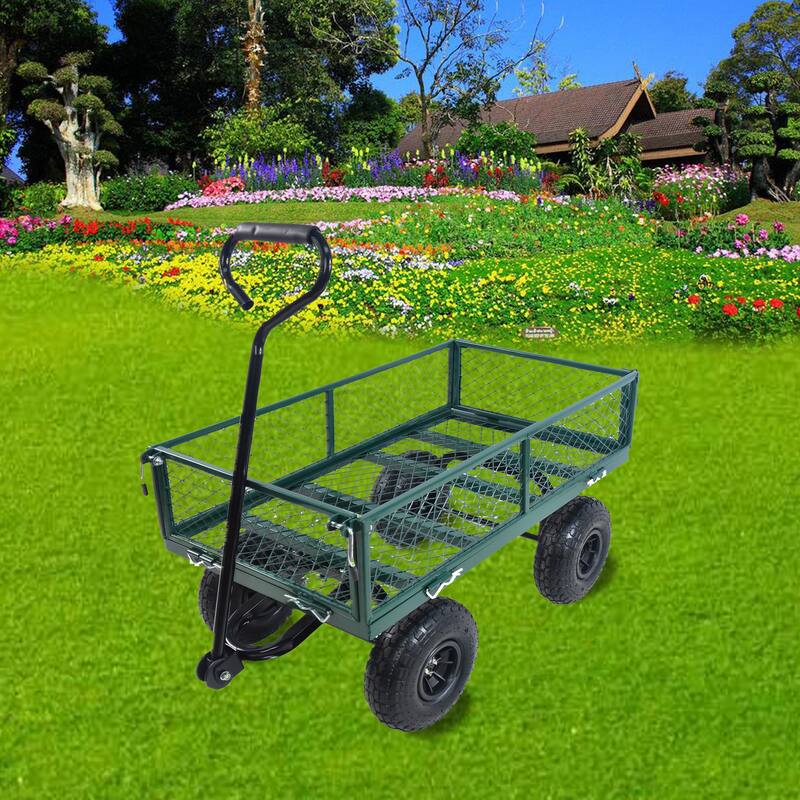 Heavy-Duty Garden Utility Wagon Cart - Firewood & Yard Debris Hauler, Green