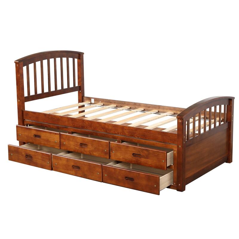 Twin Size Solid Wood Platform Storage Bed with 6 Drawers