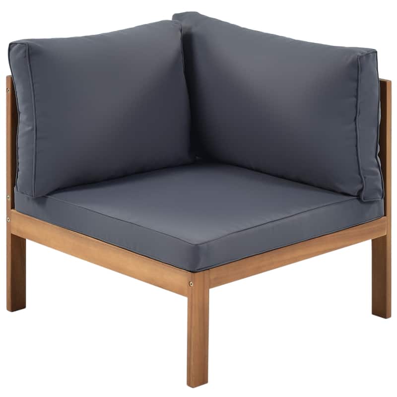 4-Pieces Outdoor Acacia Wood L-Shaped Sectional Sofa Set with Coffee Table