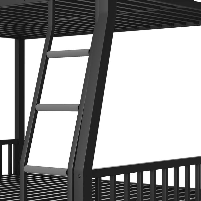 Full XL Over Queen Metal Bunk Bed with Ladder and Slats Support for Adults and Teens, Black
