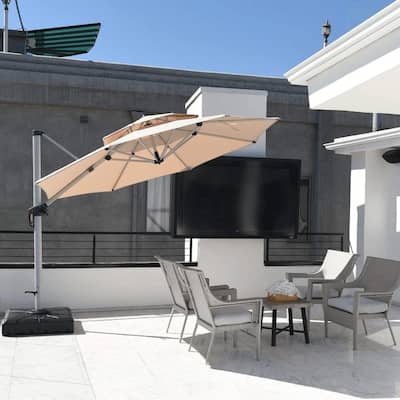PURPLE LEAF 11 ft Round Offset Hanging Patio Umbrella with Base