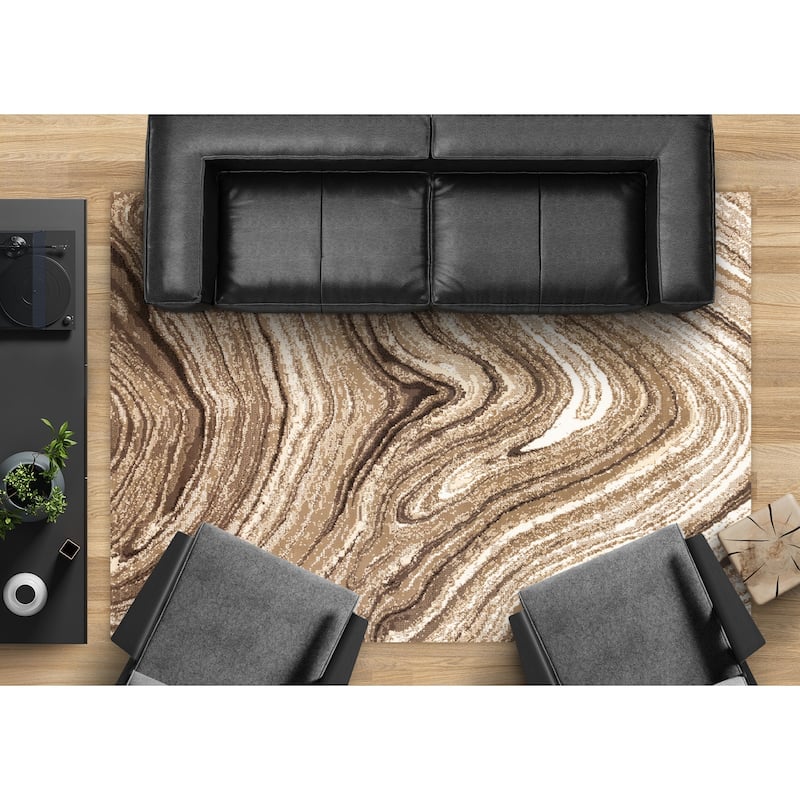 Forte Brown Cream Soothing Waves Area Rug, 5'3" x 7'5"