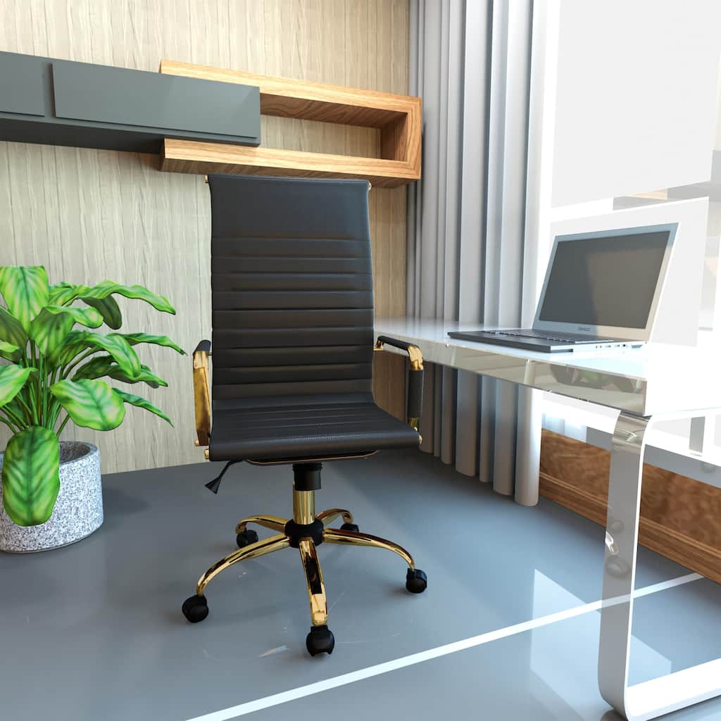 Harris Leather Executive Office Chair - Ergonomic Lumbar Support, Adjustable Height, Tilt Lock, Gold Frame, Rolling Casters