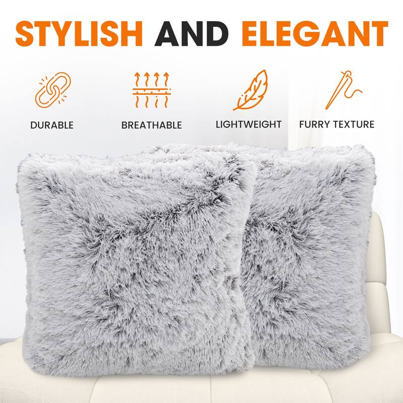 Cheer Collection Super Soft Shaggy Long Hair Throw Pillows Set of 2 Plush Accent Cushions