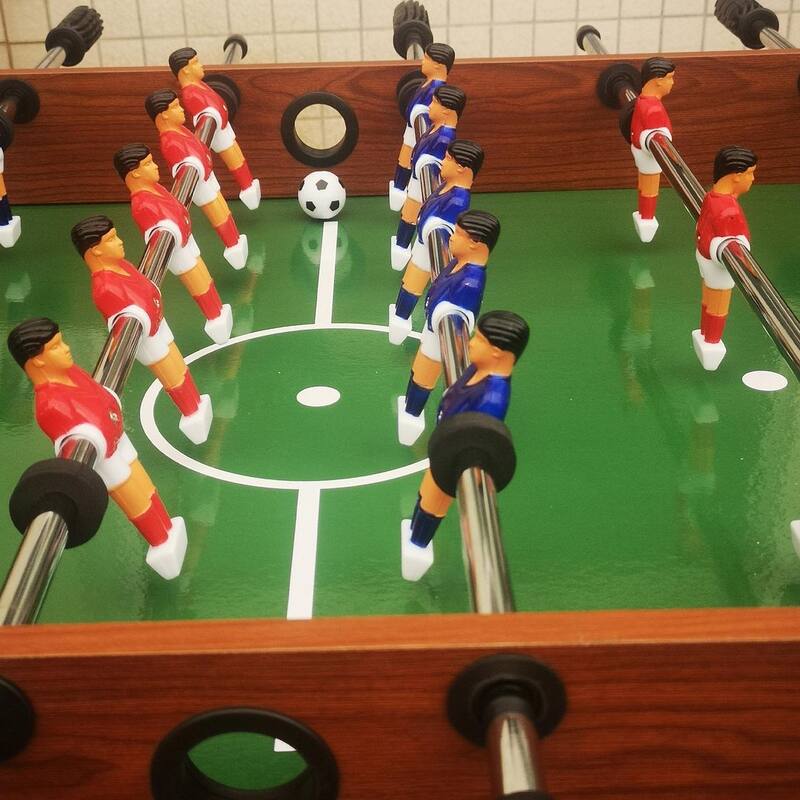 4FT Wood Foosball Soccer Game Table with Folding Drink Holders