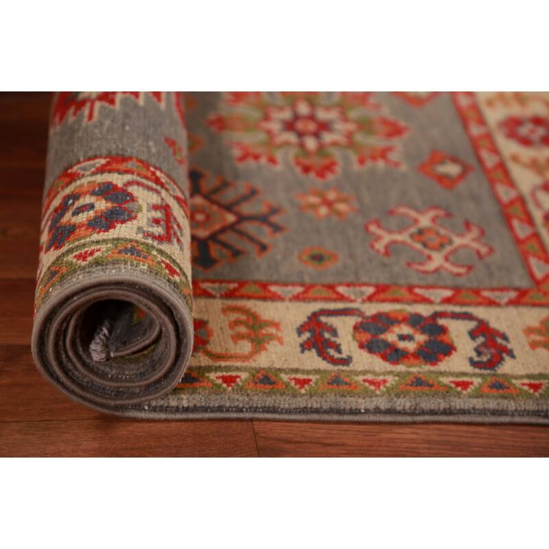 Geometric Kazak Foyer Rug Hand-Knotted Wool Carpet - 2'8"x 4'0"