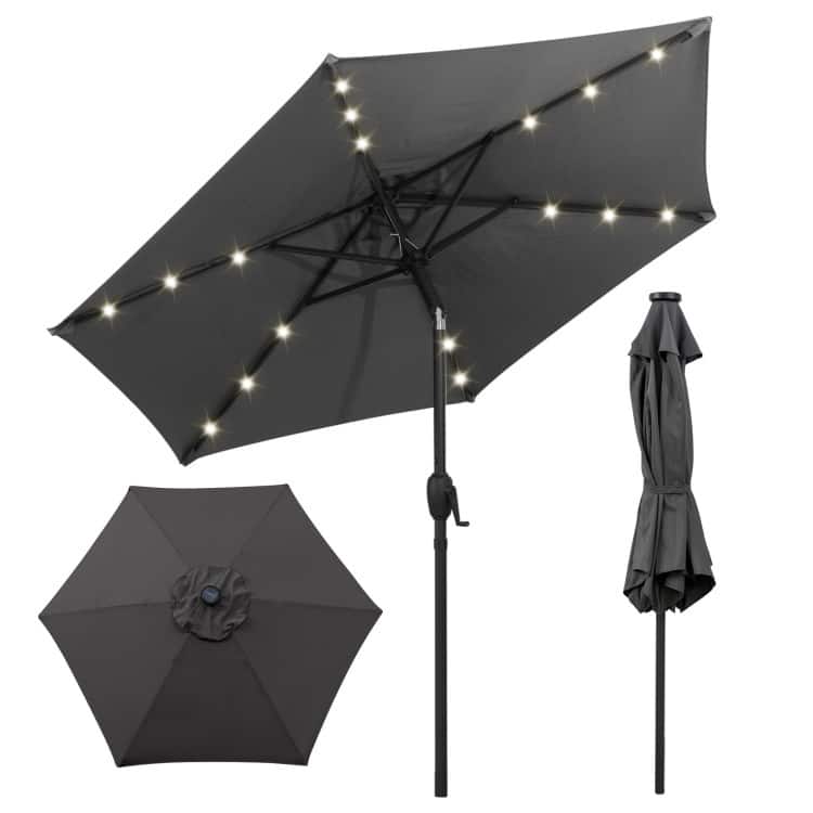 Polyester LED Patio Umbrella with Tilt and Crank Handle