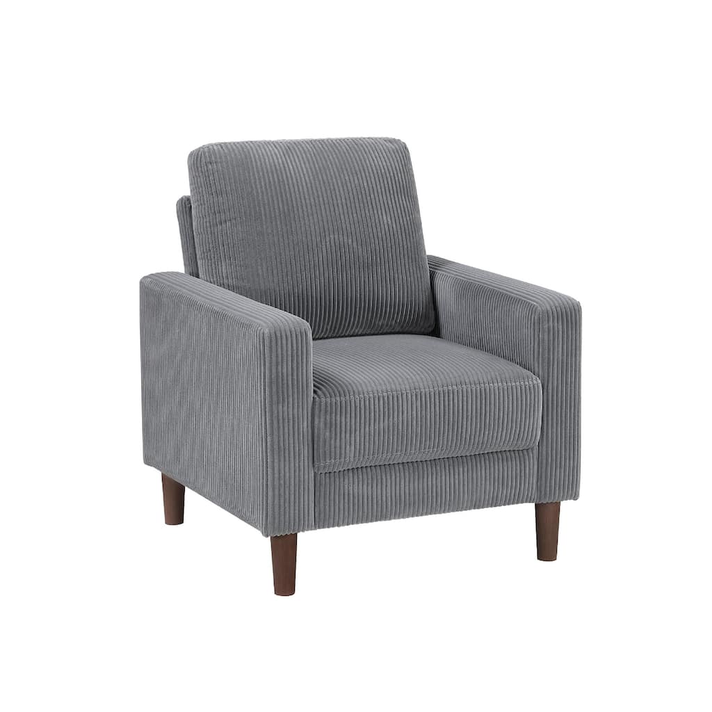 Cey Sofa Armchair, Gray Corduroy Upholstery, Modern Style Brown Legs
