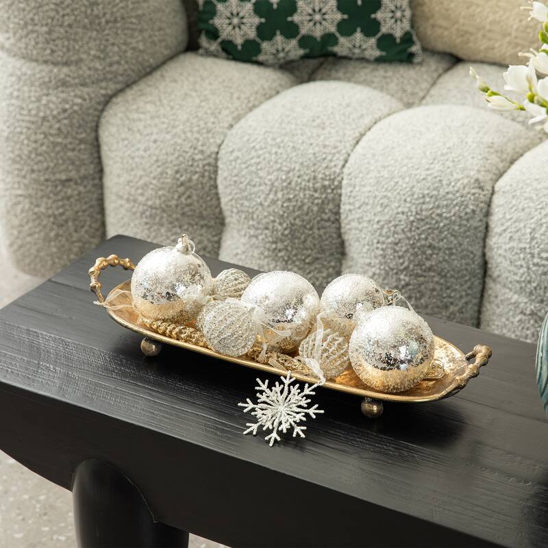 Glitzhome Set of 2 Rustic Fall Oval Metal Gold Decorative Trays with Handles -19"/21"L