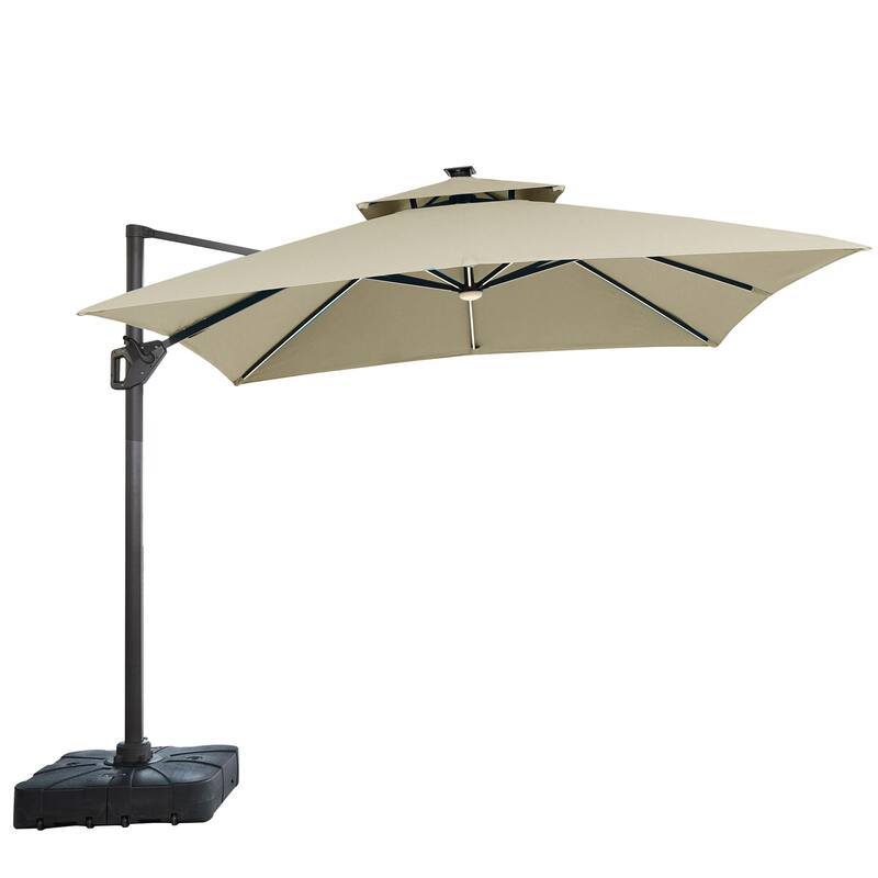 Furniture of America Spring III 10-foot LED Tube Lights Steel Cantilever Offset Tilt Roma Umbrella - Beige