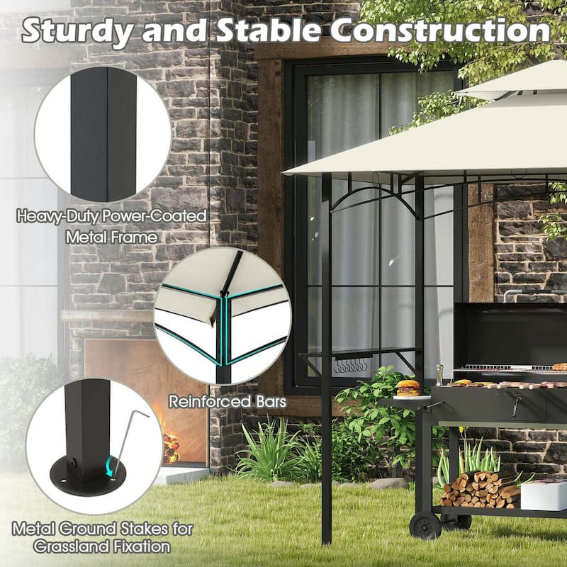Costway 8' x 5' Grill Gazebo with 2 Shelves 7 Hooks Metal Frame Soft - See Details