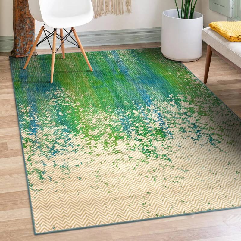My Magic Carpet Machine Washable Rug Hazel Chevron Teal - 5' X 7'