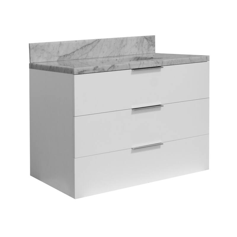 KitchenBathCollection Oslo 36" Floating Wall-Mounted Bathroom Vanity with Carrara Marble Top