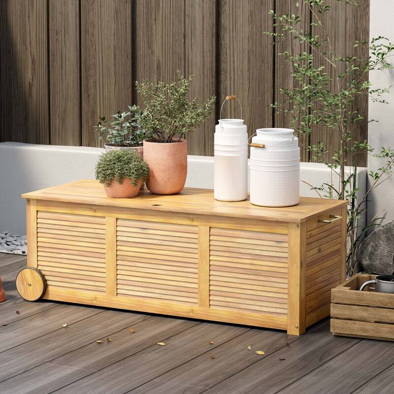 Costway 48 Gallon Acacia Wooden Patio Storage Deck Box Outdoor Storage - See Details