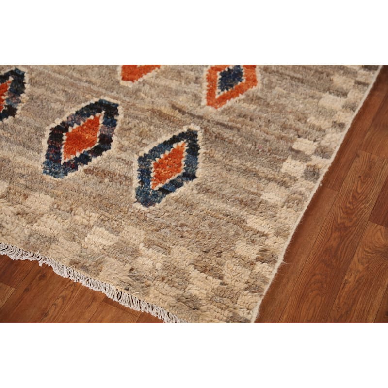 Geometric / Tribal Moroccan Oriental Runner Rug Handmade Wool Carpet - 3'8" x 15'4"