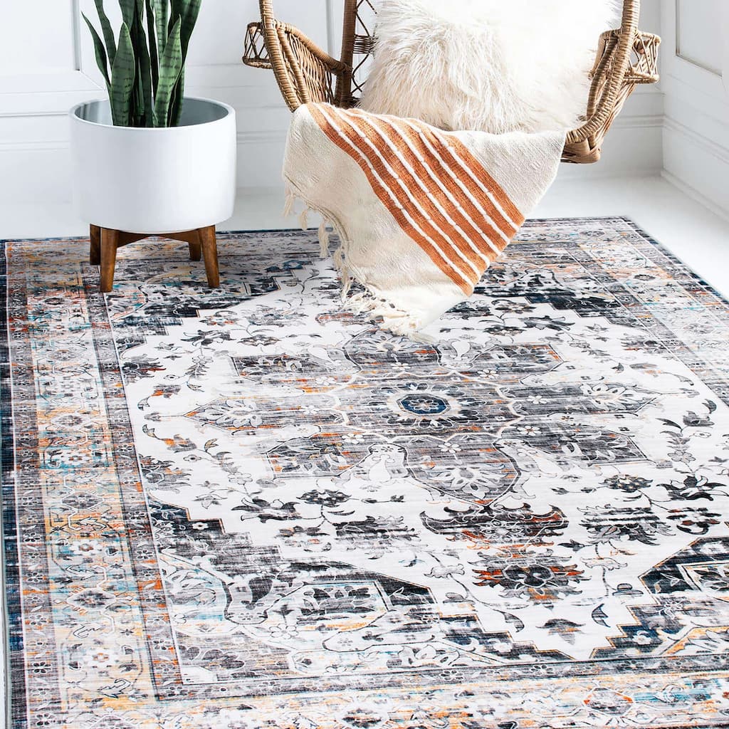 World Rug Gallery Transitional Medallion Machine Washable Area Rug