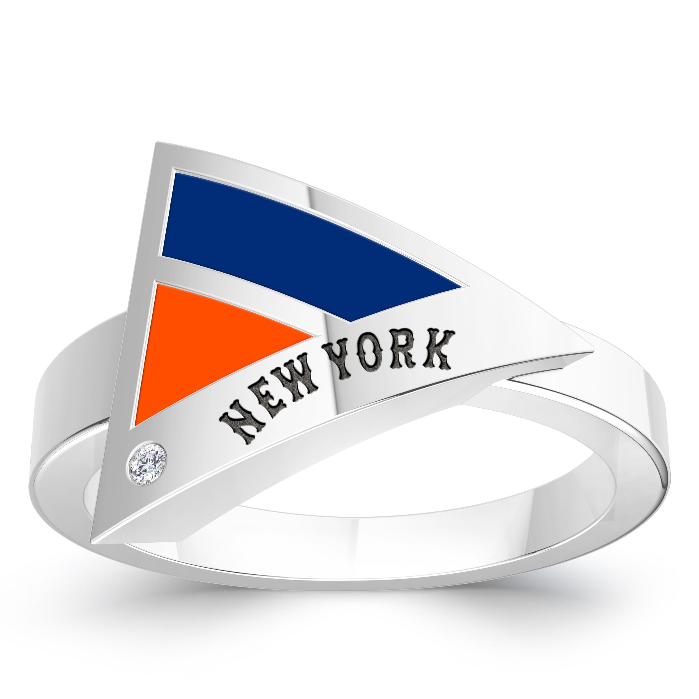 Shop New York Mets Engraved Sterling Silver Diamond Geometric Ring