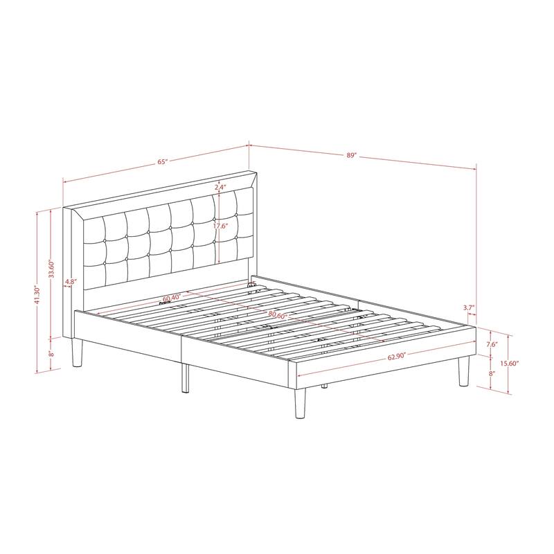 Queen Size Upholstered Bed - Linen Fabric Headboard - Modern Bedroom Furniture