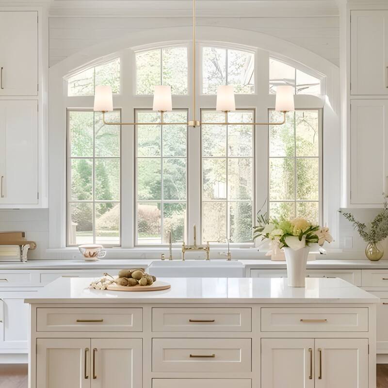 Starsky 4-Light Transitional Linear Pendant Light with Opal Glass Shades