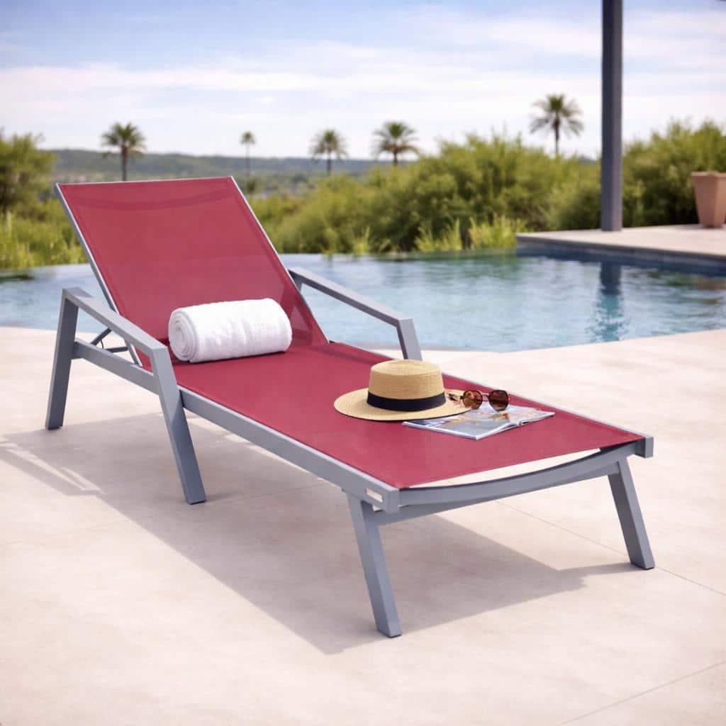 Marlin Aluminum Outdoor Chaise Lounge with Rust-Resistant, 4-Position Adjustable Recliner and Breathable Mesh Sling