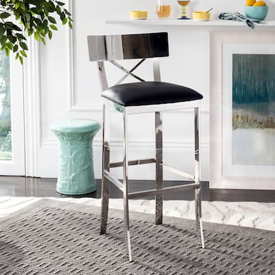 SAFAVIEH Ofelia 30 Inch Stainless Steel Cross Back Black Bar Stool - 17.5" x 18.8" x 39" - 18Wx19Dx39H