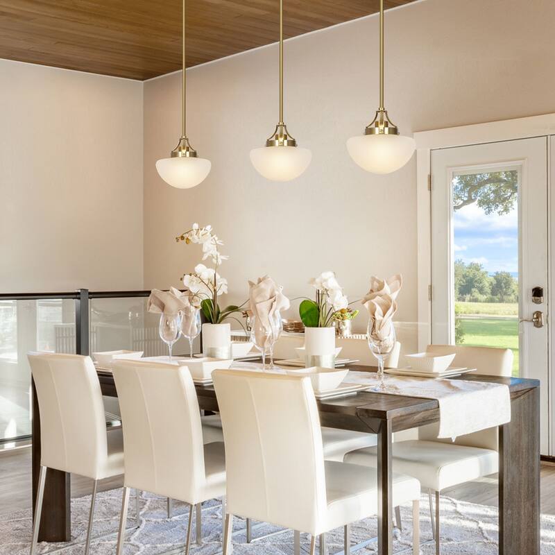 Modern Gold 1-Light Schoolhouse Pendant Light with Frosted Glass for Kitchen Island - Dia.9.1"xH9.1"