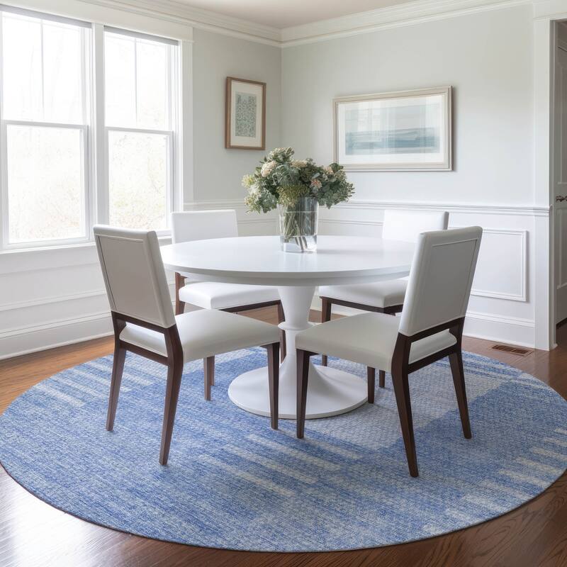 Machine Washable Indoor/ Outdoor Chantille Geometric Contemporary Rug - Blue - 8' x 8'