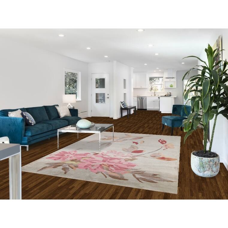 Handmade Flowers Wool & Silk Indian Area Rug - 6'3"x 9'0"