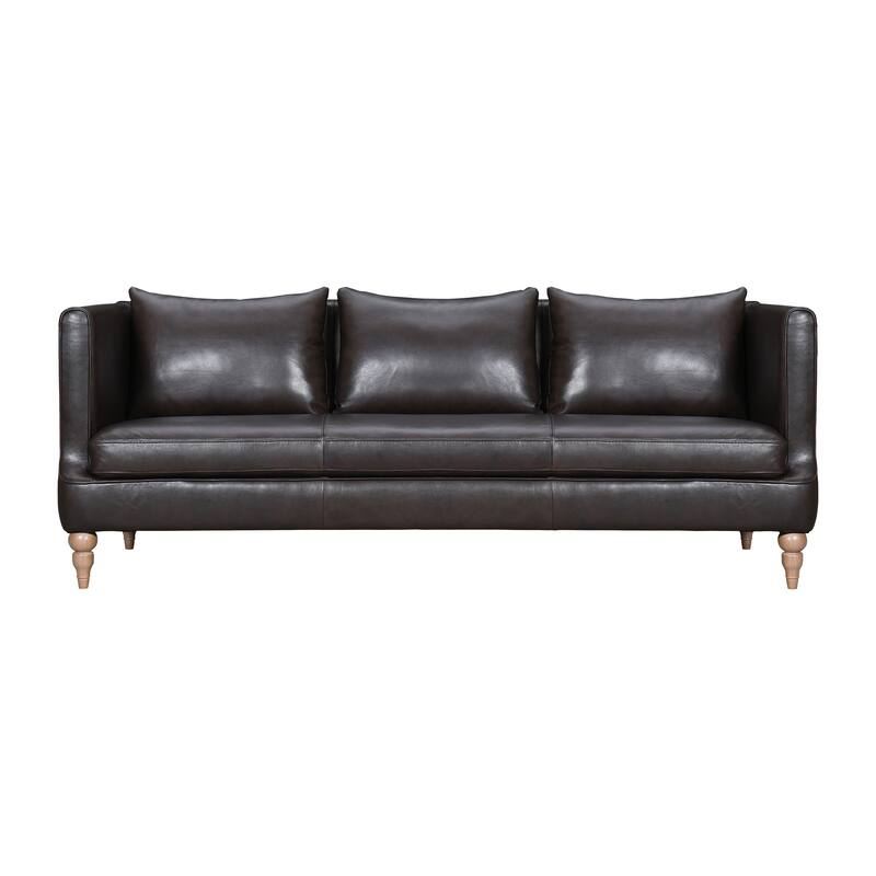 HomeRoots 85" Dark Brown Leather Sofa With Brown Legs