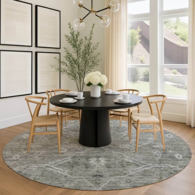 Machine Washable Indoor/ Outdoor Vintage Traditional Chantille Rug